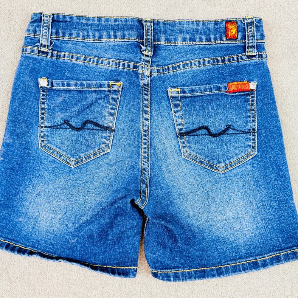 7 For All Mankind Denim Shorts Womens Size 12 Dark Wash Blue Embroidered Pockets